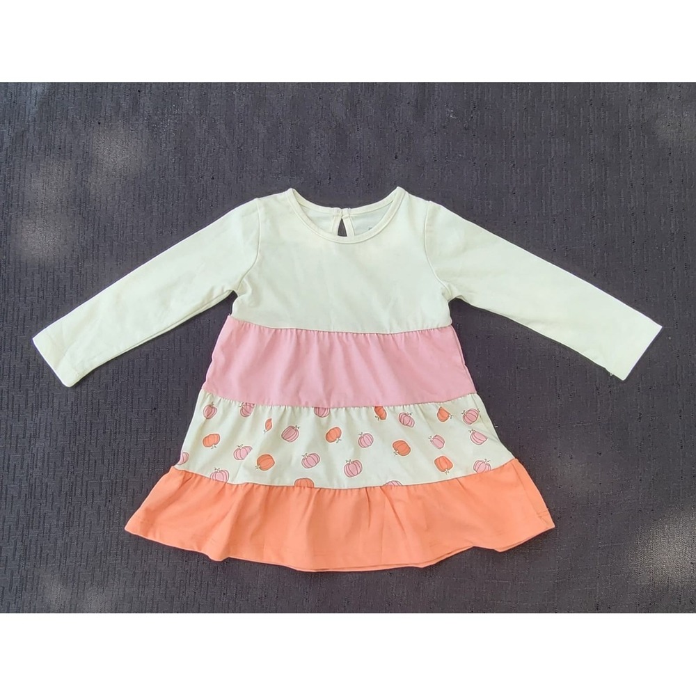 Planet Cotton Girls ColorDress Pumpkin LongSleeve Crew Neck Cotton 24m And 3T(2)